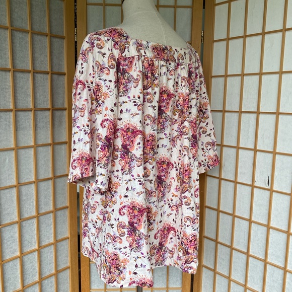 Caffe Marrakech Floral/Bird Print Linen Blend Top SZ L - Picture 8 of 12